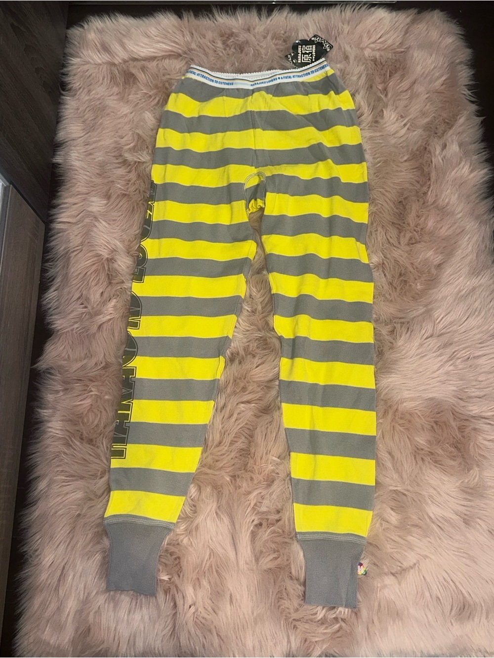 NWT DEADSTOCK VTG Harajuku lovers gray yellow stripe thermal pants pjs sz XL